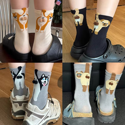 16 Style Funny 3D Cat Dog Animal Print Mid-Tube Socks Cotton Harajuku Floor Sock Casual Soft Cats Egg Hosiery for Couple Gifts